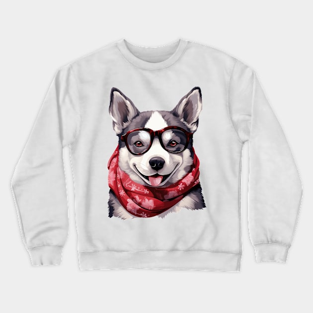 Fancy Siberian Husky Dog Crewneck Sweatshirt by Chromatic Fusion Studio